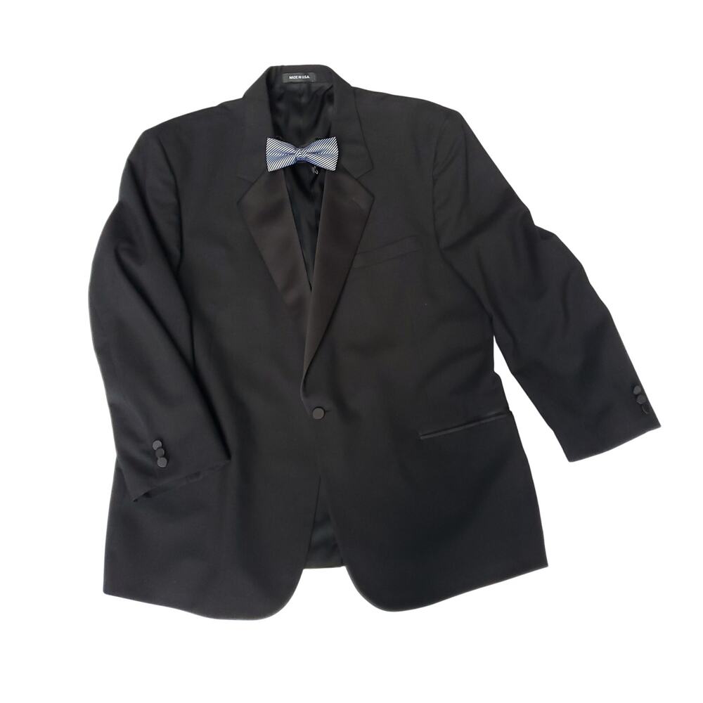 VTG Lord West Black Tuxedo Jacket 51x32 Pants 28.5" w 2" hem Bow Tie 3 Pc 48R - Picture 2 of 16